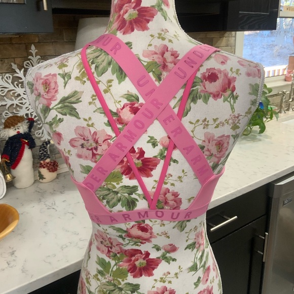 Under Armour Womens Medium Wordmark Strappy Sportlette Sport Bra Bralette Pink - Picture 3 of 8